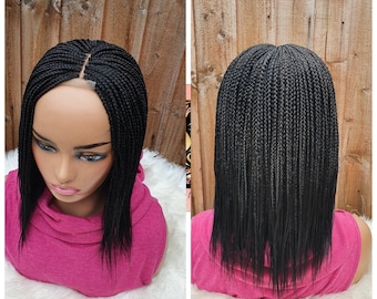 Handmade Braided short feathers wig /short braids /center part wig color 1 /14 inch