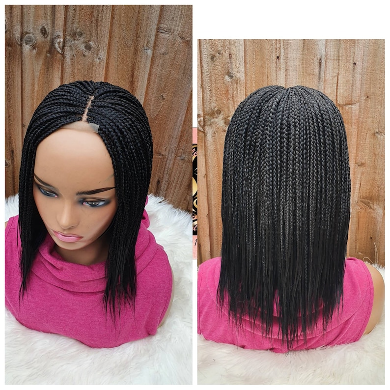 Handmade Braided short feathers wig /short braids /center part wig color 1 /14 inch image 1