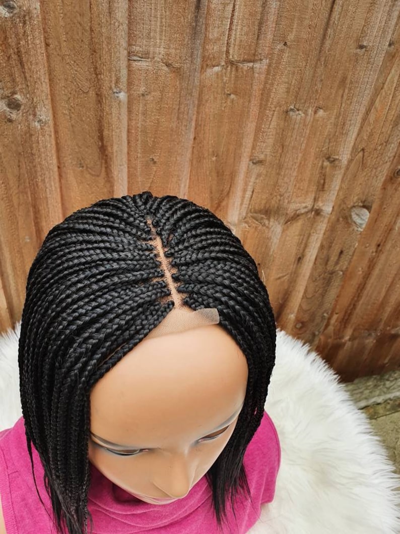 Handmade Braided short feathers wig /short braids /center part wig color 1 /14 inch image 2