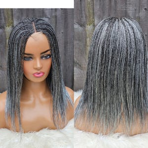 Hand Made braided micro twist wig/Senegalese twist, Salt and pepper(grey/black mix) 16 inch..(Pre-order)