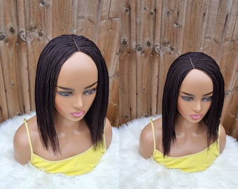 Hand Made Braided Micro Twist feathers wig / Senegalese twist 12 inch ( color 99j)