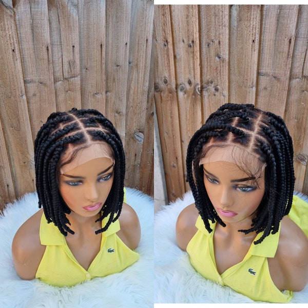 Handmade braided box braids Bob wig (6× 6 closure) mini frontal 10 inch