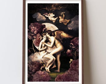 The Lovers Tarot Digital Art print, Collage Art Download, Surreal Art, 8 x 12 Inch Tarot Art Print (Instant Digital Download)