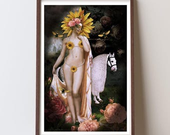 The Sun (Gold) Tarot Digital Art print, Collage Art Download, Surreal Art, 8 x 12 Inch Tarot Art Print (Instant Digital Download)