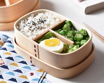 Boîte à bento en bois de style japonais | Contenant de nourriture de pique-nique | de rangement et 7 couverts en bois | Boîte à lunch