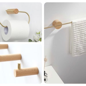 Wood Brass Bathroom Hardware Set Towel Bar Toilet Paper Holder Wall ...