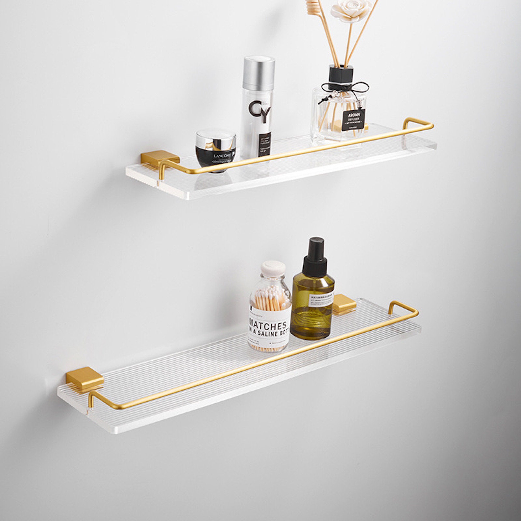 Minimalist Bathroom Shelf Gold/black Finish W/acrylic Shelf - Etsy