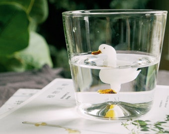 Drinking Glass with Cute Duck Figure | Water Cup | Duck in Mug| Glassware | Drinkware | Cute Tumbler | Duck Gift | Cup w/ Figurine