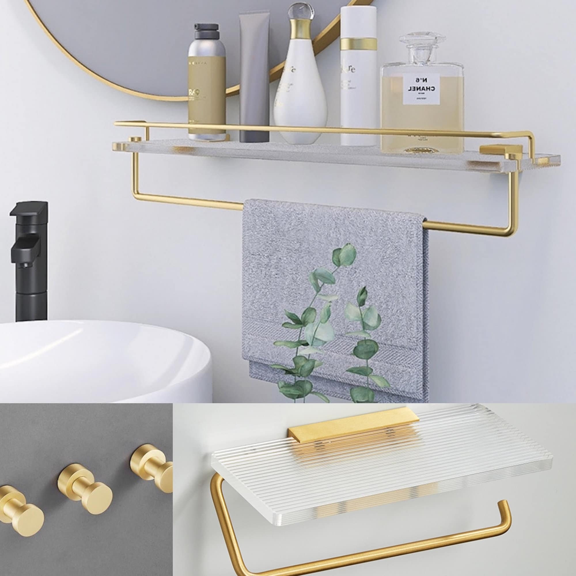 Black/gold Bathroom Hardware Set Wall Shelf Towel Bar Etsy