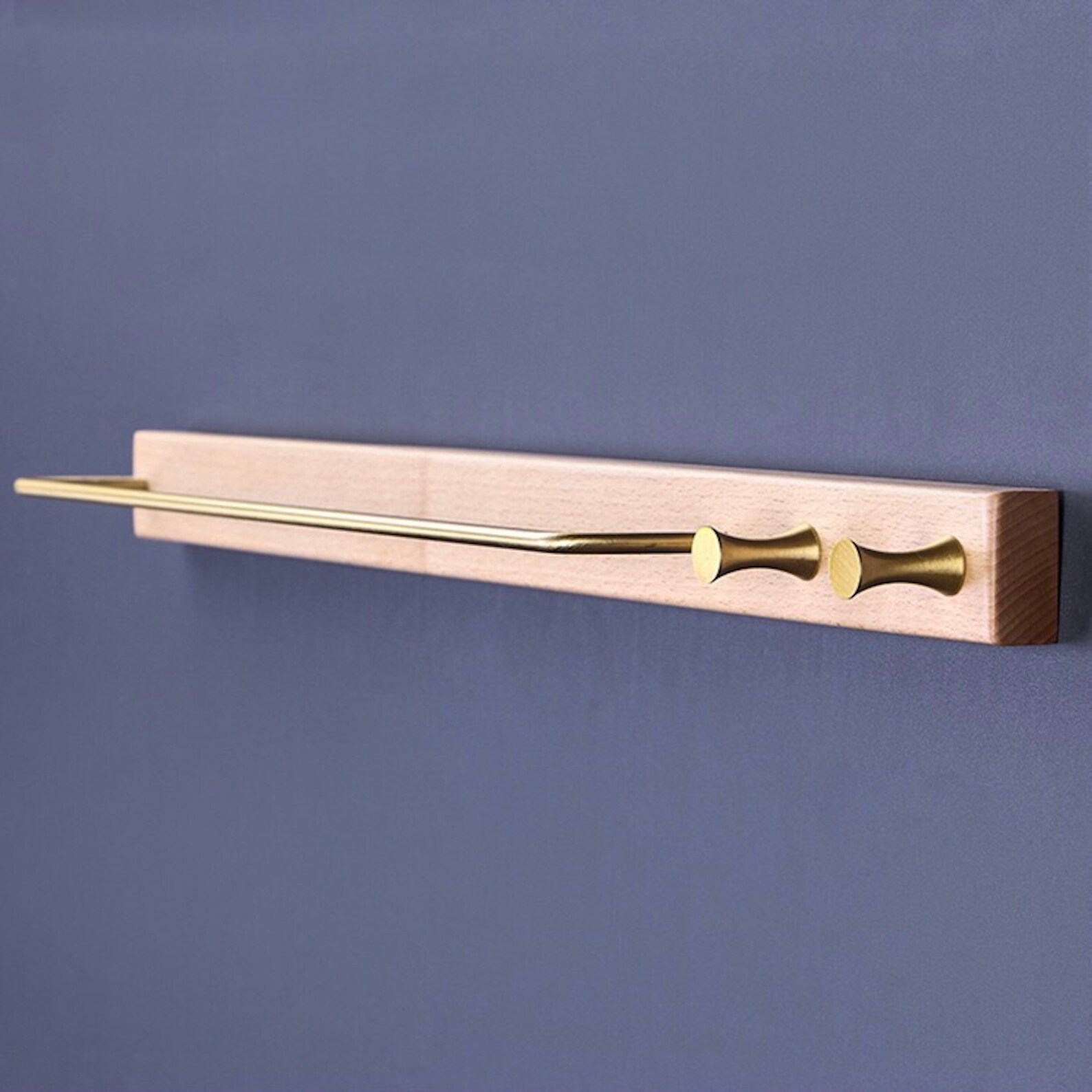 Walnut Beech Wood Brass Towel Holder W/ Wall Hooks Towel Etsy