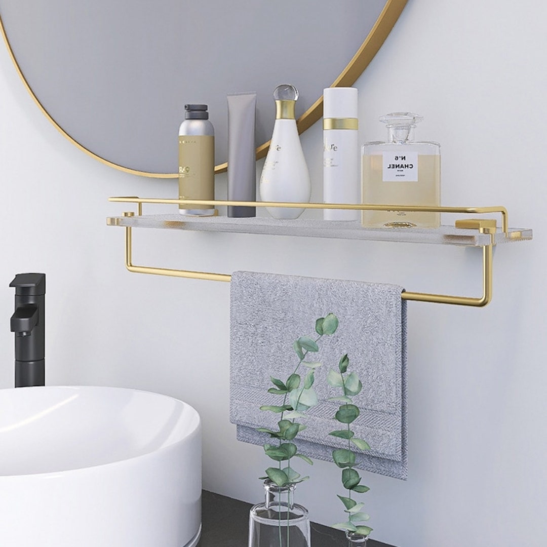 Minimalist Bathroom Shelf Gold/black Finish W/acrylic Shelf Wall