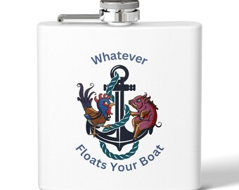 Kotwica z kogutem i świnką. Cokolwiek unosi twoją łódź. Butelka.