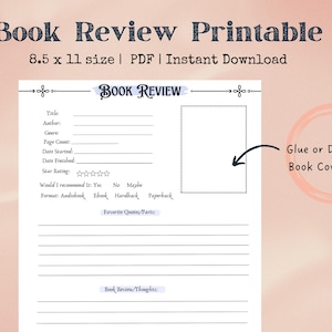 Book Review Template, Printable Book Review, Printable PDF, Book Club Printable, Book Review Sheet