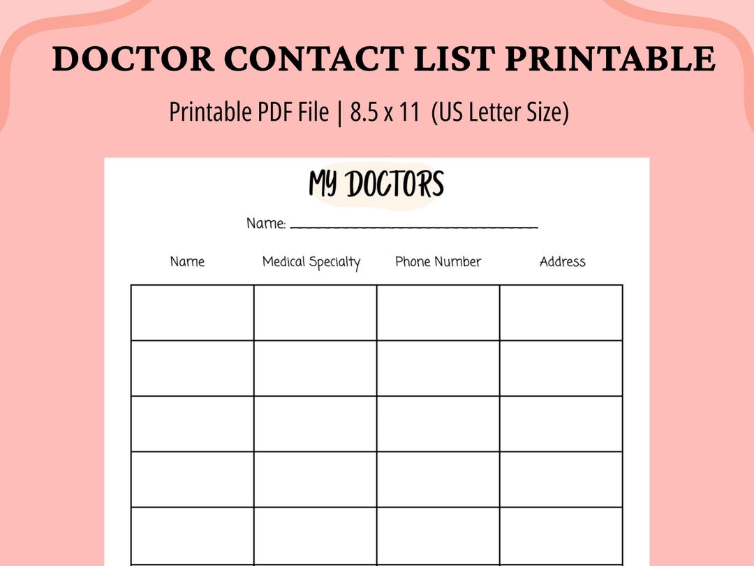 Printable Patient Roster Printable Doctor Contact List | Printable PDF List | Doctor Log ...