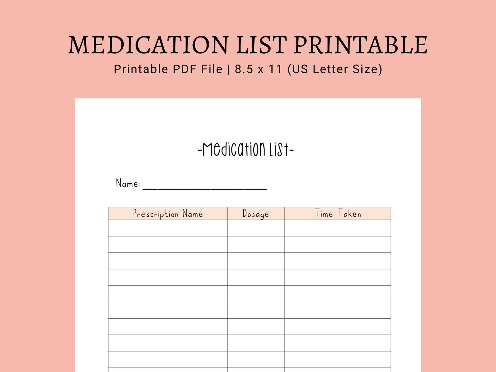 Printable Medication List For Patients