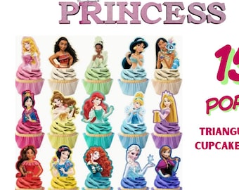 Ariel, Rapunzel, Tiana, Belle, and more Cupcake Toppers 15 pack | princess theme | princess party| princess baby shower