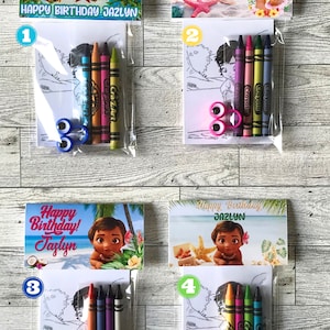 Baby Moana Coloring Party Favors with Crayons| Baby Moana Birthday| Moana Party| Gifts| MoanaTheme| Bag Stuffer| Hawaii Party