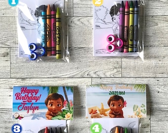 Baby Moana Coloring Party Favors with Crayons| Baby Moana Birthday| Moana Party| Gifts| MoanaTheme| Bag Stuffer| Hawaii Party