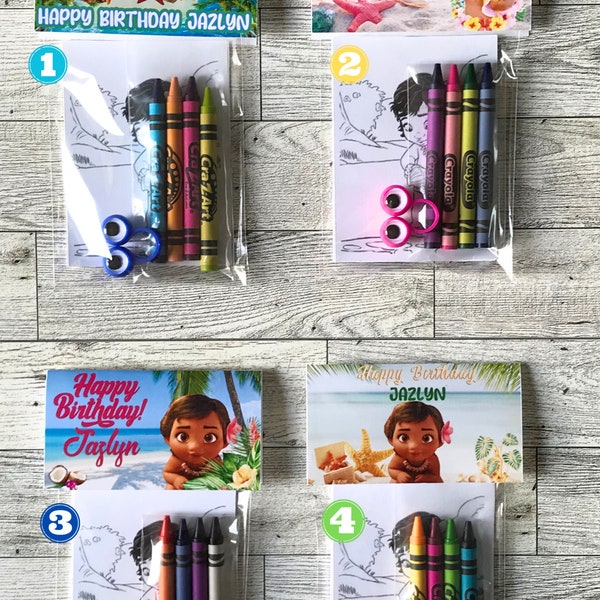 Baby Moana Coloring Party Favors with Crayons| Baby Moana Birthday| Moana Party| Gifts| MoanaTheme| Bag Stuffer| Hawaii Party