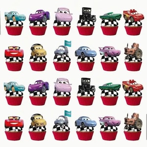 Physical Cars Mcqueen Cupcake Toppers 24 count, Mcqueen Party, Theme, Cake decor, Lightning Mcqueen cupcake supplies