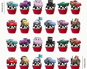 Physical Cars Mcqueen Cupcake Toppers 24 count, Mcqueen Party, Theme, Cake decor, Lightning Mcqueen cupcake supplies