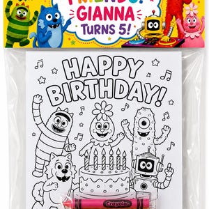 Personalized Yo Gabba Gabba Birthday Activity Pack | 4 Coloring Pages & Maze | Kids Party Favor | Crayon Options Available