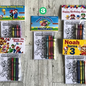Super Mario Bros Coloring Party Favor Pouch & Crayons-Birthday Theme- Character Gift-Bag Stuffer-Mario Party Decor-