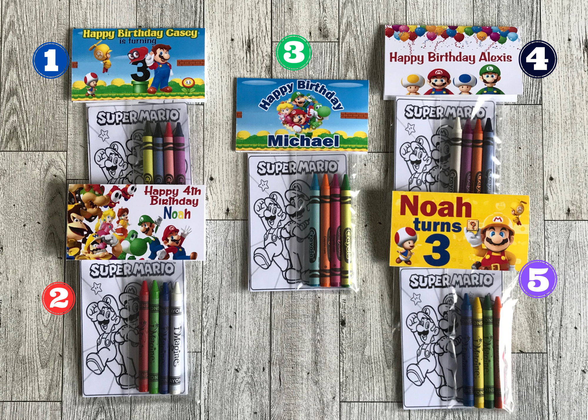 Super Mario Bros Coloring Party Favor Pouch & Crayons-Birthday Theme- Character Gift-Bag Stuffer-Mario Party Decor-