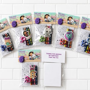 Girls Dollhouse Coloring Party Favor Pouch & Crayons-Birthday Theme- Character Gift-Bag stuffer- Gab Party Decor-