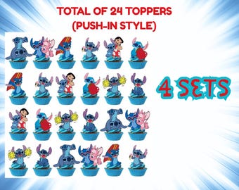 Lilo Stitch 24 count birthday cupcake toppers| Birthday Toppers| Stitch Cupcake Toppers