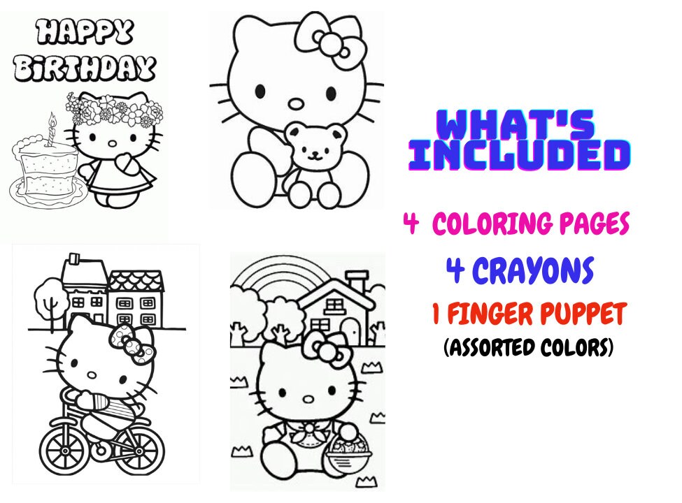 Hello Kitty Finger Puppet Coloring Party Favor Kit With Crayons, Kitten ...