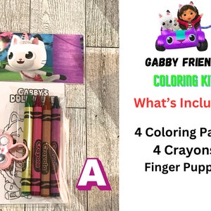 Girls Dollhouse Coloring Party Favor Pouch & Crayons-Birthday Theme- Character Gift-Bag stuffer- Gab Party Decor-