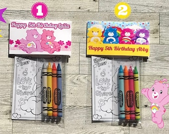 Customized Care Bears 5 Page Coloring Favor Pouch & Crayons. Coloring Activity Pouch for Birthday Party or Care Bear Party favors