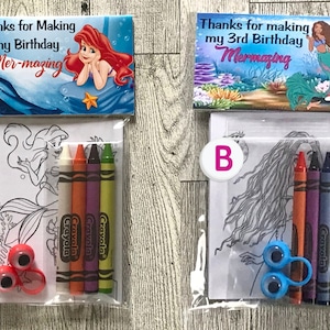 Girls Little Mermaid Coloring Party Favors with Crayons Included| Mermaid Birthday| Mermaid Theme| Little Mermaid Party
