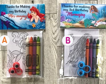Girls Little Mermaid Coloring Party Favors with Crayons Included| Mermaid Birthday| Mermaid Theme| Little Mermaid Party
