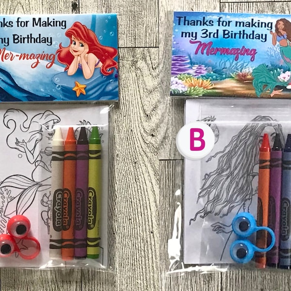 Girls Little Mermaid Coloring Party Favors with Crayons Included| Mermaid Birthday| Mermaid Theme| Little Mermaid Party