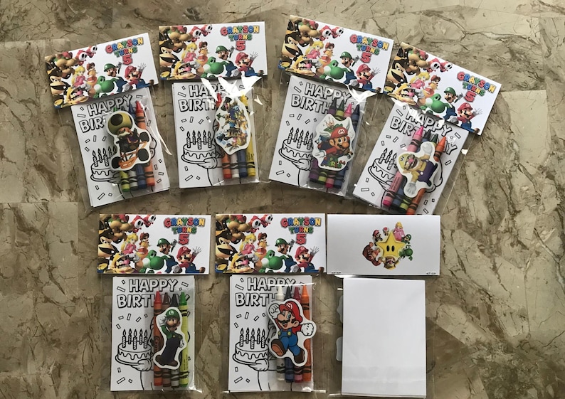 Bolsa para colorear y crayones de Super Mario Bros - Tema de cumpleaños - Regalo de personaje - Relleno para bolsa - Decoración de fiesta de Mario imagen 10