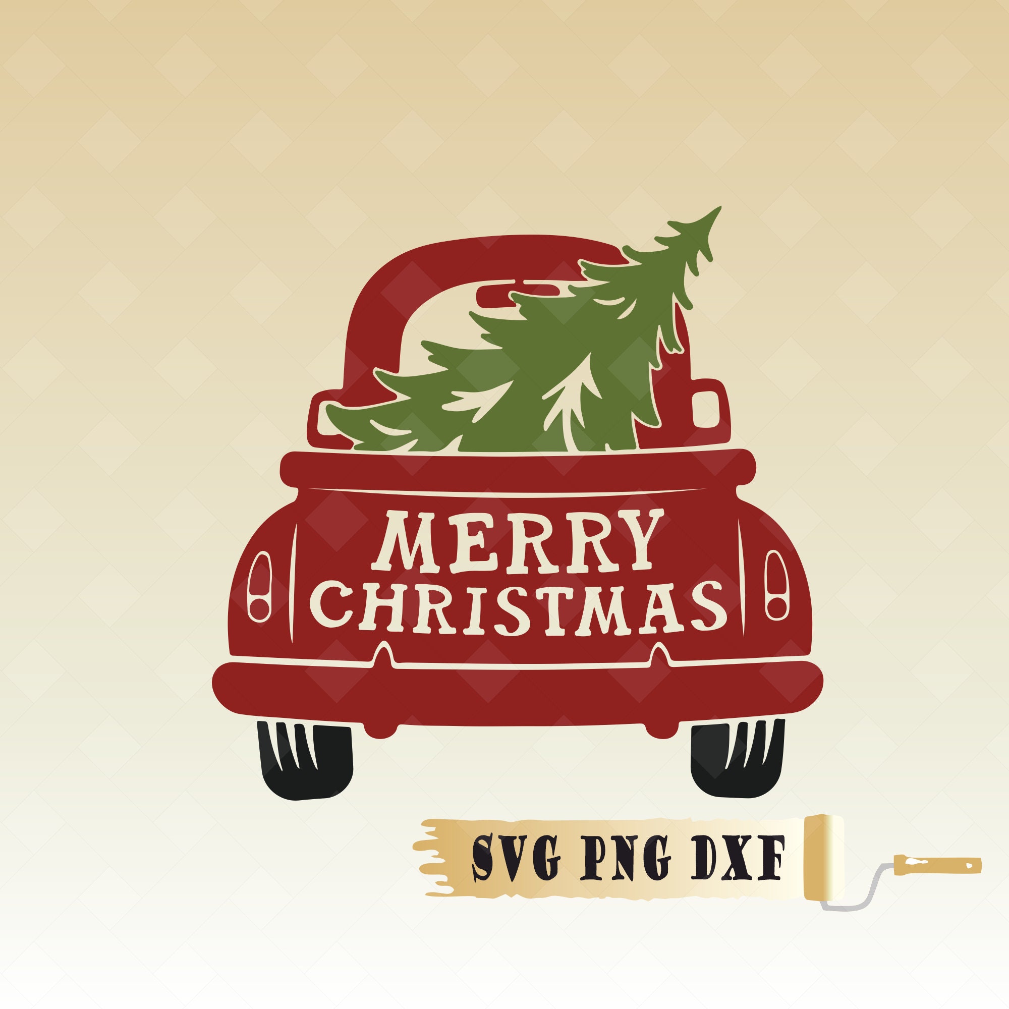 Christmas Truck &amp; Tree SVG, Red Truck Tree, Cricut Silhouette Digital ...
