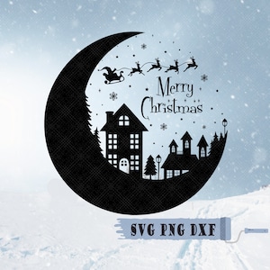 Frohe Weihnachten SVG, Weihnachtsbaum und Schnee Silhouette Rundschild Design Cricut Santa SVG, Weihnachten SVG Png Dxf Moon, Weihnachten rund Svg
