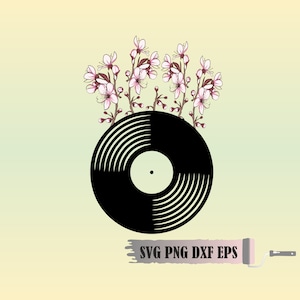Vinyl record Svg, Music plate, Floral vinyl record Svg, Sound of nature Svg