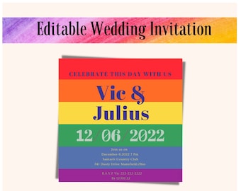 Editable Rainbow Wedding Invitation