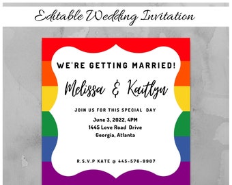 Editable Rainbow Wedding Invitations