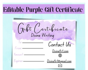 Editable Purple Gift Certificate For Your Business