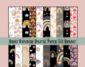 Paquete de 50 papeles digitales arcoíris bohemios (descarga digital)