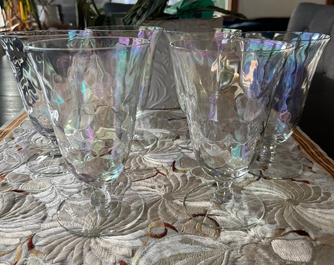 Vintage Midcentury Iridescent Glass Short Stem Wine Glasses Water