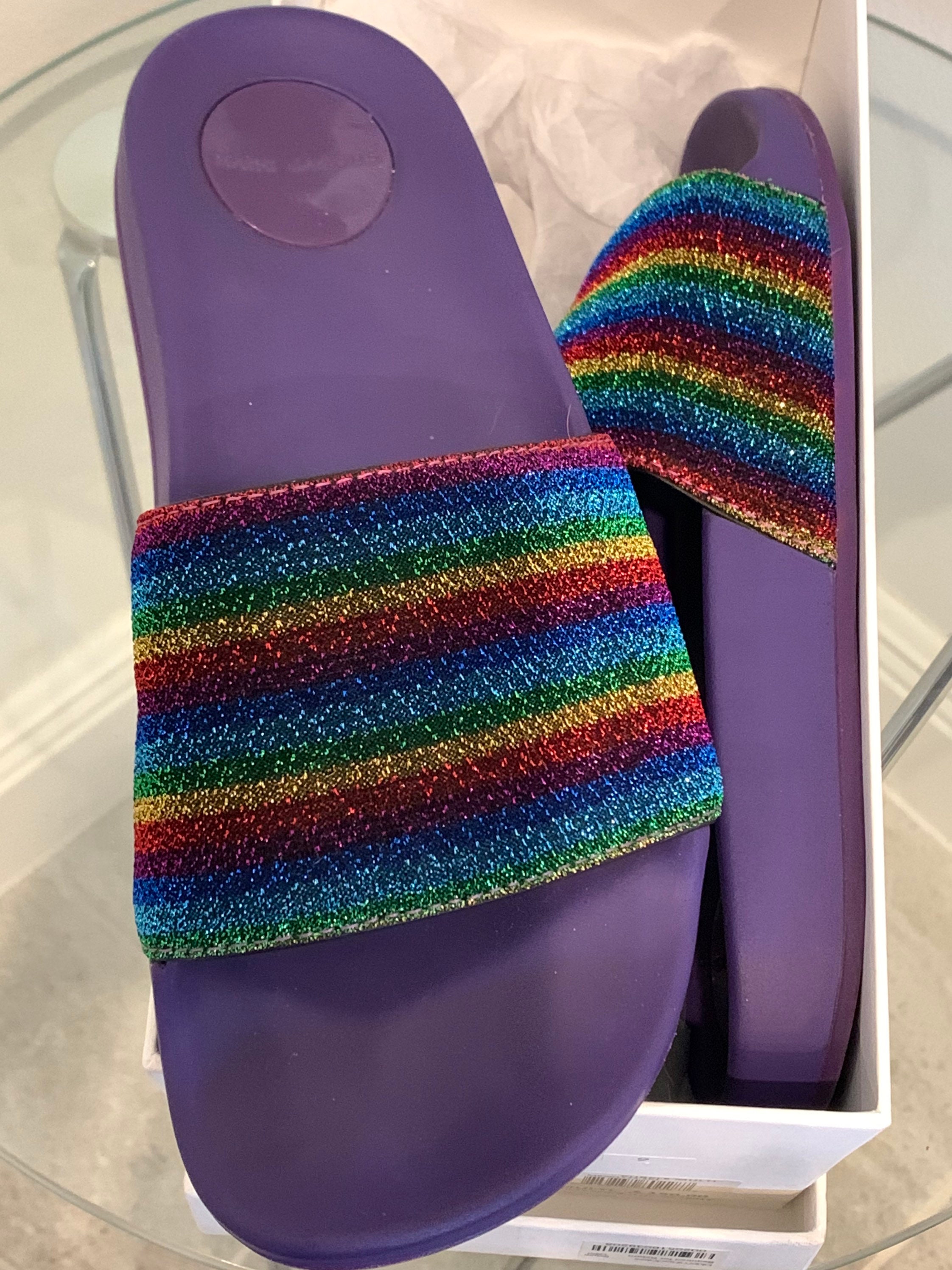 Marc Jacobs Purple Multi Rainbow Glitter Metallic Slides Size US