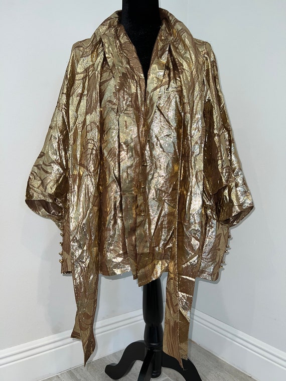 Vintage NINA RICCI 1970’s gold lamé floral leaf p… - image 5