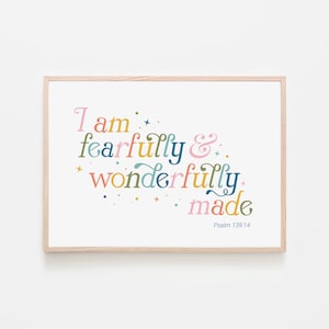 Sono spaventosamente e meravigliosamente realizzato Wall Art Kids Room Stampabile Bibbia Versetto Decor Christian Kids Art Sunday School Stampe DOWNLOAD DIGITALE