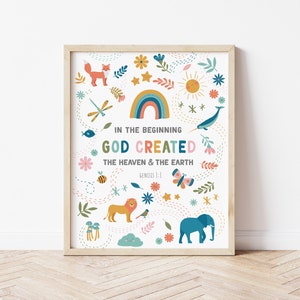 In the Beginning Printable Wall Art Bible Verse Creation Room Decor Christian Sunday School Prints Homeschool Classroom Art DIGITAL DOWNLOAD