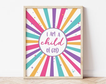 I am a Child of God Printable Wall Art, Kids Bible Verse Wall Art, Kids Room Decor, Sunday School Print, DIGITAL DOWNLOAD